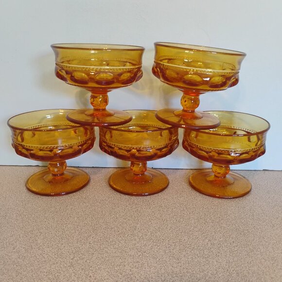 Tiffin Franciscan Kings Crown Dessert/Sherbet/Champagne Glass, Amber, set of 5 - Picture 1 of 5